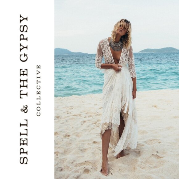 Spell & the Gypsy Bride Canyon Moon Mesh Duster Kimono Cape Robe White XS b199 - Picture 5 of 16